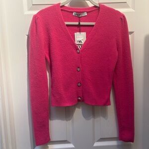 ZARA Vibrant Pink Knit Cardigan